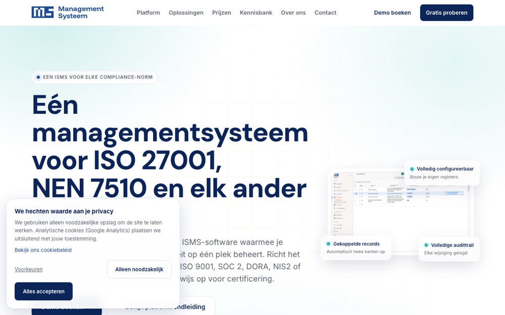 Screenshot van de website van ManagementSysteem.nl